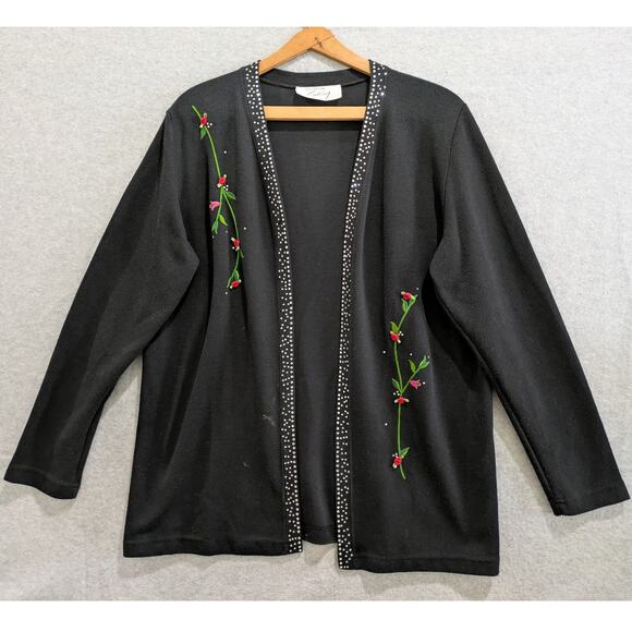 Collection by Shiny NYC Cardigan Womens Black Embroidered Open Front Sweater - Picture 1 of 10